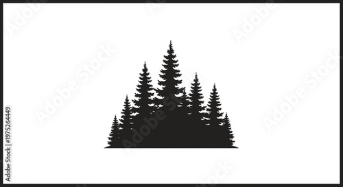 Silhouette Evergreen Forest Trees Black Isolated White Background