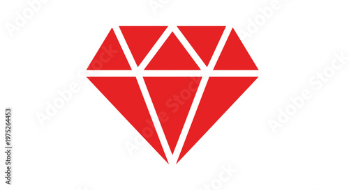 Red Diamond Icon, Gemstone Graphic, Luxury Symbol, Isolated on White Background