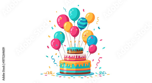 Birthday Cake With Balloons.