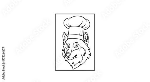 Wolf Chef Illustration: Fierce Animal Wearing Chef Hat, Culinary Concept