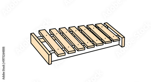 Wooden xylophone with 8 bars on a white background, simple musical instrument for kids