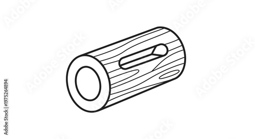 Wooden log with a hole carved through it, isolated on white background