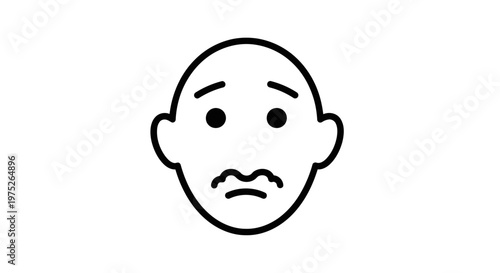 Worried Face Icon, Expressing Anxiety and Concern, Simple Line Art