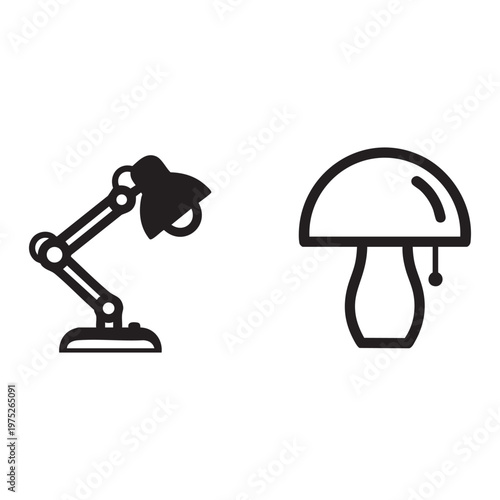 A desk lamp and a mushroom on a white background
