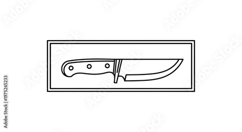 Hunting Knife Icon, Outline Drawing of a Fixed Blade Knife with Handle