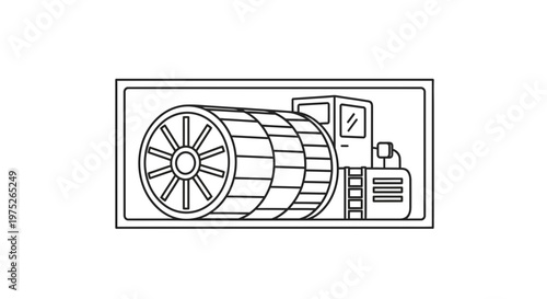 Industrial Compactor Machine, Heavy Equipment, Construction Vehicle Line Art Icon