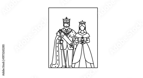 King and Queen Couple in Royal Attire with Crowns and Scepters