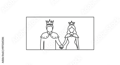 King and Queen Holding Hands, Royal Couple Silhouette, Love and Royalty Concept