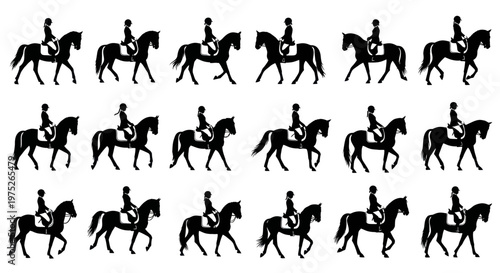 Equestrian Silhouettes: Horse Riding and Jumping Poses