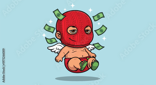 Obraz na płótnie Cute Baby Devil with Money and Wings Cartoon Illustration.