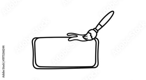 Hand-drawn paintbrush painting a blank rectangular frame with rounded corners, creative concept