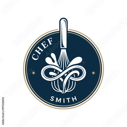 Chef Smith logo with whisk and splash of liquid.