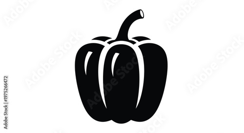 A minimalist black bell pepper vector illustration graphic design showcasing a healthy vegetable silhouette perfect for various culinary concepts, cooking, and nutritious food elements.