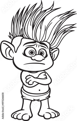 Sad cartoon troll character with arms crossed drawing.