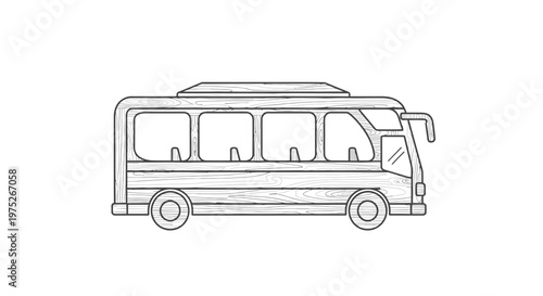 Hand Drawn Sketch of a Small Bus or Minibus, Side View