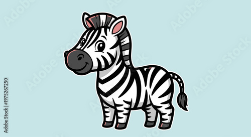 Cute cartoon zebra standing alone.