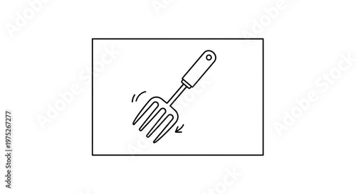 Gardening Hand Fork Tool Icon - Simple Line Art Illustration