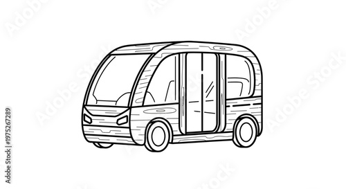 Futuristic Autonomous Shuttle Bus Line Art Icon - Vector Illustration