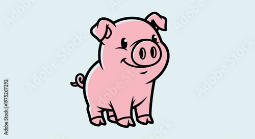 Cute cartoon piglet standing alone.