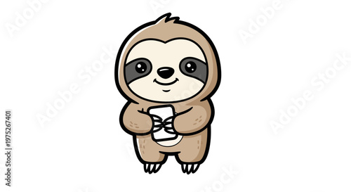 A cartoon sloth holding a mug.