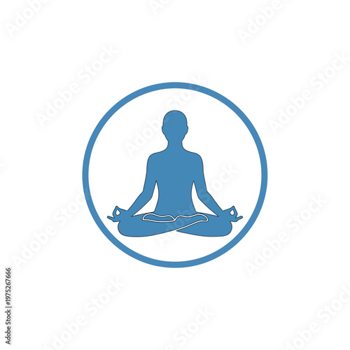 Blue Silhouette of Person Meditating in Lotus Pose.