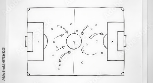 Soccer Field Diagram with Arrows and Player Positions