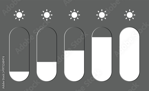 Brightness Control: An intuitive display showcasing a brightness control slider interface, offering a modern and minimalist design with elegant shapes and symbolic sun icons.