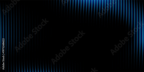Black and blue abstract modern 3D ribbed background with neon lines.