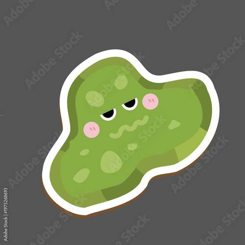 Cute cartoon germ or bacteria character sticker. Hand drawn friendly microorganism monster for health or biology project. Isolated vector mascot