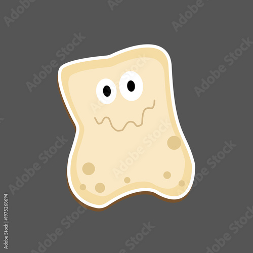 Cute cartoon germ or bacteria character sticker. Hand drawn friendly microorganism monster for health or biology project. Isolated vector mascot