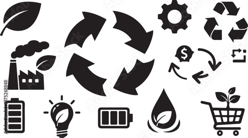 Sustainable eco friendly business and industry recycling concept icons