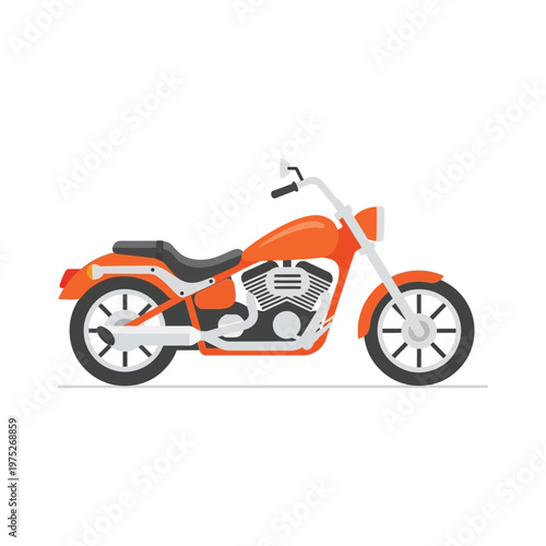Flat design illustration of an orange vintage cruiser motorbike