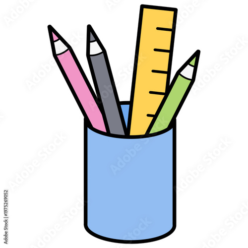 Wallpaper Mural illustration of a pencil holder and cylindrical ruler  Torontodigital.ca