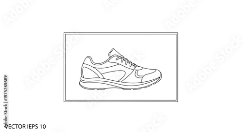 Clean Line Art Drawing of a Modern Running Shoe on a White Background