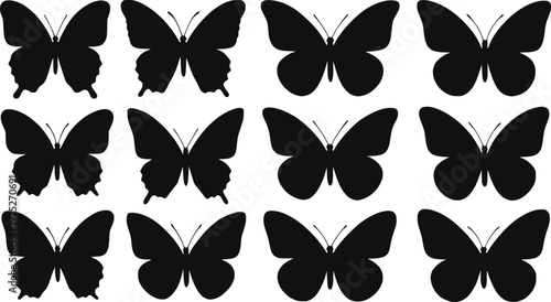 Butterfly solid multiple poses silhouette vector illustration set