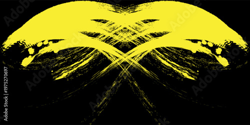 Yellow black brush stroke pattern car sticker, abstract banner, sporty lines, yellow black color combination, brush stroke pattern, grunge motorsport racing design, vector illustration.