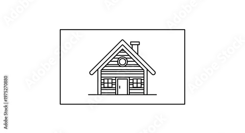 Cozy Cabin House Outline Drawing, Simple Vector Illustration of a Rustic Dwelling