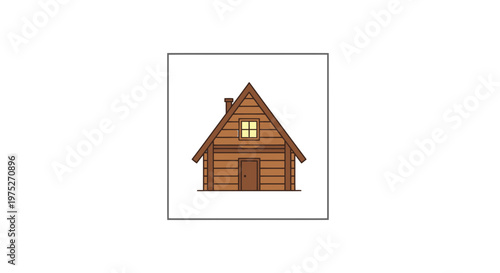 Cozy Wooden Cabin House Icon with Glowing Window and Chimney