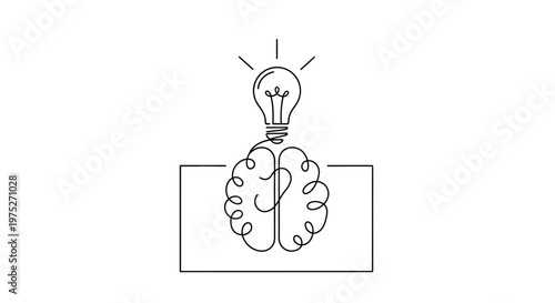 Creative Idea Brainstorming: Lightbulb Above Human Brain Silhouette in Box