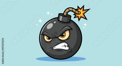 Angry Bomb Character with Burning Fuse.