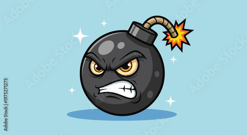 Angry Bomb Cartoon Character with Burning Fuse 1.