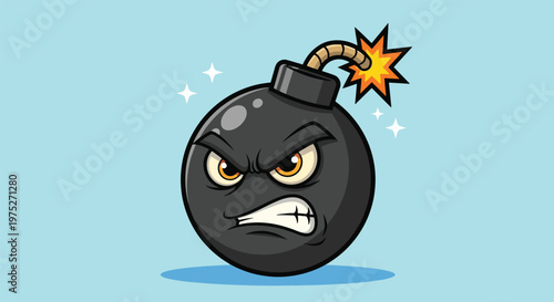 Angry Bomb Cartoon Character with Burning Fuse.