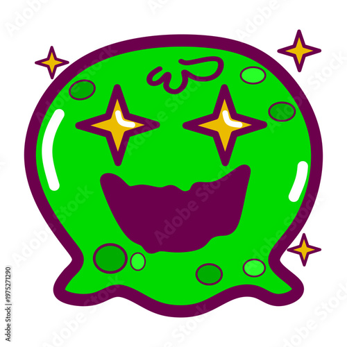 Cute green slime character hype expression cartoon vector illustration