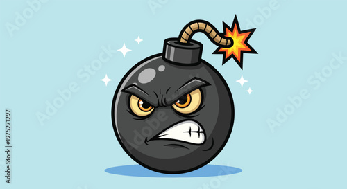 Angry Bomb Character with Fuse and Spark.