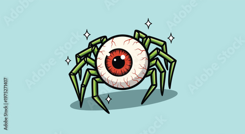 Creepy Eyeball Spider Illustration.