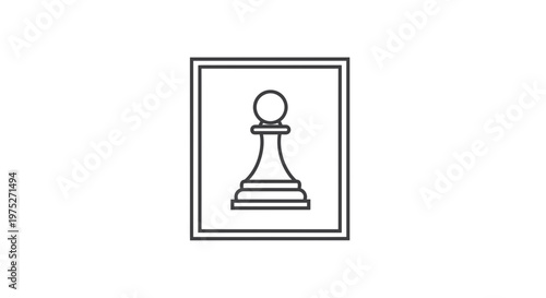 Chess Pawn Icon Inside a Square Frame, Minimalist Line Art, Strategy Game Symbol