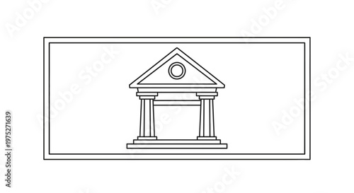 Classical Building Facade Icon, Government or Bank Symbol, Outline Style