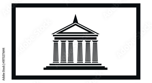 Classic Greek Temple Facade with Columns and Pediment, Architectural Icon