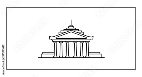 Classical Building Facade with Columns and Pediment, Architectural Line Art