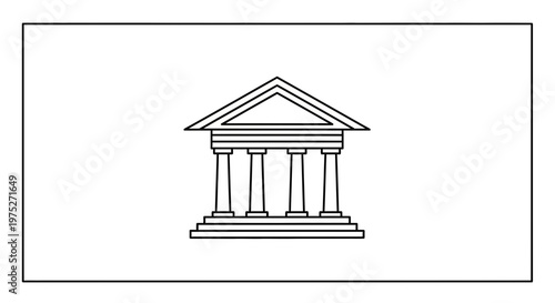 Classical Building Facade with Columns and Pediment, Architectural Outline Icon